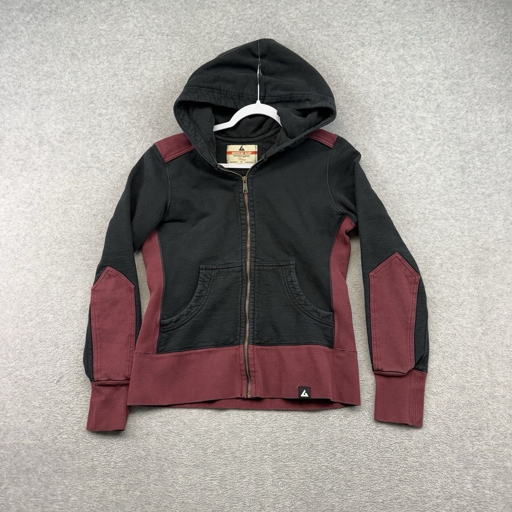 American Giant Womens Hoodie Black Red 2 Tone Full Zip Up Heavyweight Jacket M